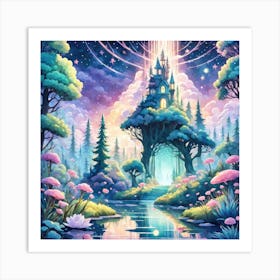 A Fantasy Forest With Twinkling Stars In Pastel Tone Square Composition 20 Art Print