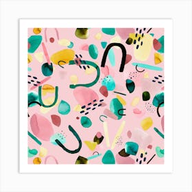 Abstract Geo Pieces Pink Square Art Print