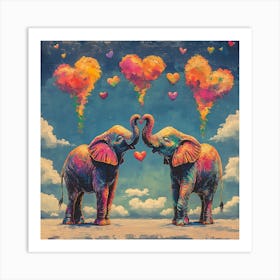 Love of Elephants Abstracted Under a Cloud of Hearts 1 Art Print