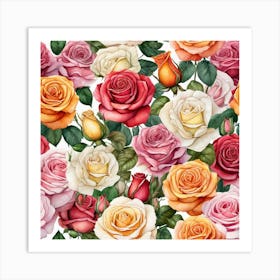 Watercolor Roses Seamless Pattern 6 Art Print