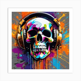 Skull With Headphones 64 Art Print