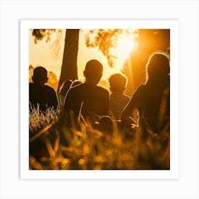 Silhouette Of People At Sunset Art Print