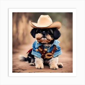 Cute Dog In A Cowboy Costume Art Print