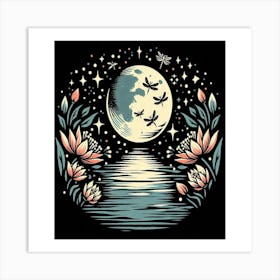 Moon And Flowers 17 Art Print