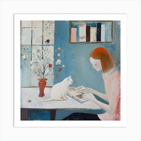 Reading With Cat Art Print