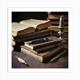 Old Books And Pens Art Print