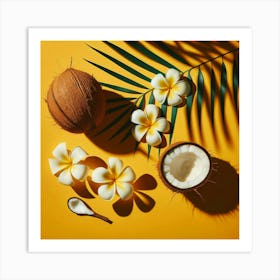 Coconut On Yellow Background Art Print