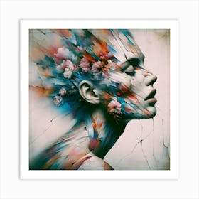 Woman With Flowers On Her Face Art Print