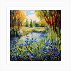 Riverside Reverie: Van Gogh's Floral Haven Art Print