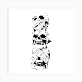 Skull Trio- See Hear and Speak No Evol Art Print