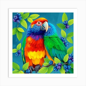 Two Parrots Kissing Art Print