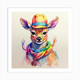 Deer In A Hat 11 Art Print