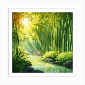 A Stream In A Bamboo Forest At Sun Rise Square Composition 163 Art Print