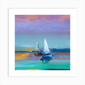 Sailboats At Sunset.Printed wall painting, high-level art. Art Print