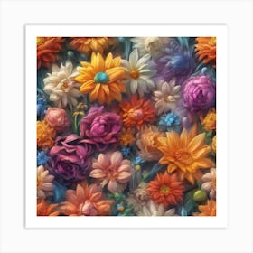 Colorful Flowers Wallpaper Art Print