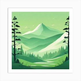 Misty mountains background in green tone Art Print