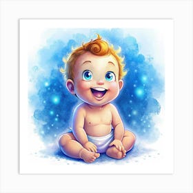 Smiling Baby With Blue Eyes And Blonde Curly Hair Art Print