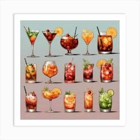 Default Cocktails In Different Styles Aesthetic 3 Art Print