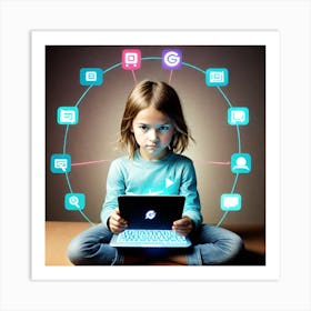 Young Girl Using A Laptop 3 Art Print