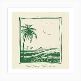 Lopes Mendes Beach, Brazil Green Line Art Illustration Art Print