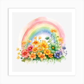 Rainbow With Flowers Art Print