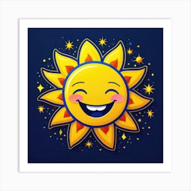 Lovely smiling sun on a blue gradient background 111 Art Print