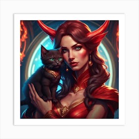 Devil Woman With Cat Art Print