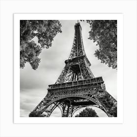 Eiffel Tower In Black And White Art Print