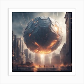 A Futuristic Energy Shield Protecting A City From An Incoming Meteor Shower Art Print