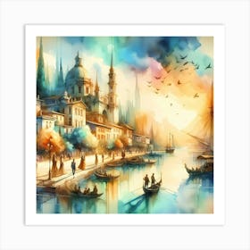 Watercolor Of A City 4 Art Print