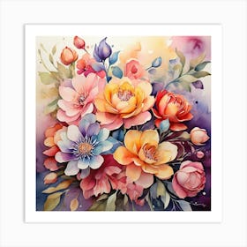 Watercolor Flowers Painting Art Print