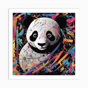 An Image Of A Panda With Letters On A Black Background, In The Style Of Bold Lines, Vivid Colors, Gr (1) Art Print