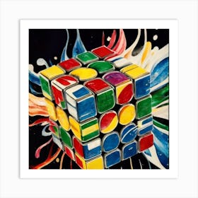 Colorful Rubiks Cube Dripping Paint Art Print