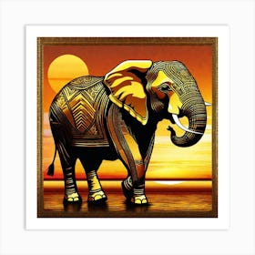 Elephant At Sunset 6 Art Print