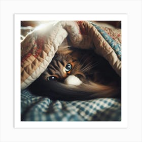 Kitty Under Blanket Art Print