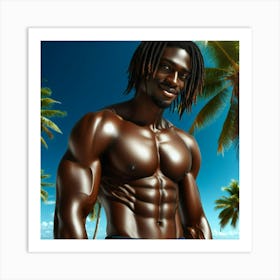 Bodybuilder On The Beach Art Print