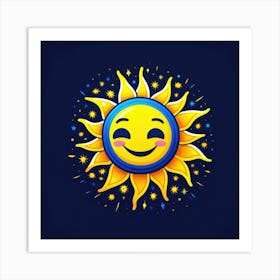 Lovely smiling sun on a blue gradient background 66 Art Print