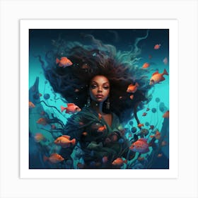 Woman In The Ocean Art Print