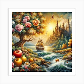 A magical sunset on a sailing ship in the ocean 4 Art Print