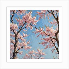 A Delicate And Detailed Painting Of Cherry Blossom Trees In Full Bloom With Soft Pink Petals Contras 3390879981 Art Print