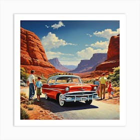 90's car, A Classic 1960s Family Road Trip Scene art print 8 Art Print