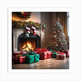 Christmas Presents In Front Of Fireplace 14 Art Print