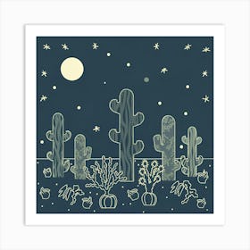 Cactus At Night Art Print