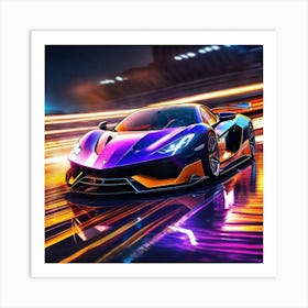 Racing Car At Night Art Print