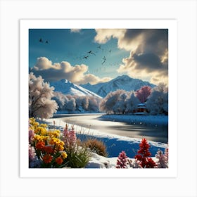 Flowers In The Snow Art Print