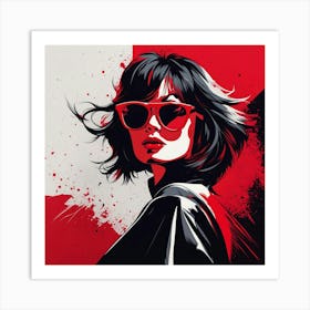 Girl In Red Sunglasses Art Print