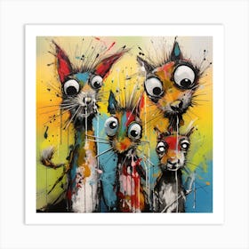 Abstract Crazy Whimsical Squirrels Art Print
