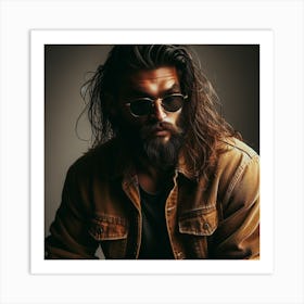 Bearded Man With Long Hair Art Print