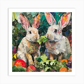Bunnies Munching On Vegetables Collage 2 Art Print