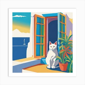 Open Window With Cat Matisse Style Amalfi Coast 23 Art Print